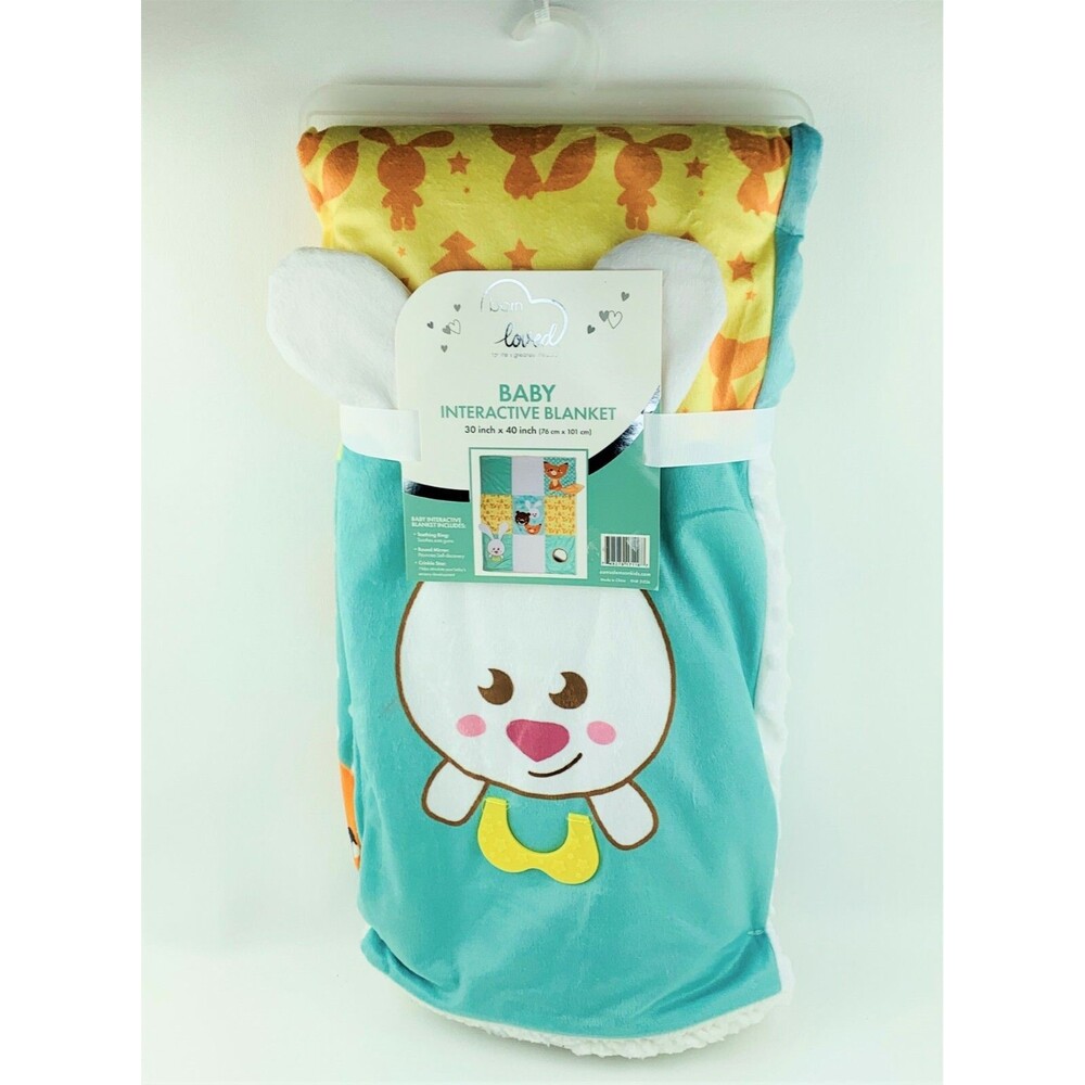 Bunny Fox Baby Activity Blanket Plush Raised Dot Teething Ring Crinkle Mirror